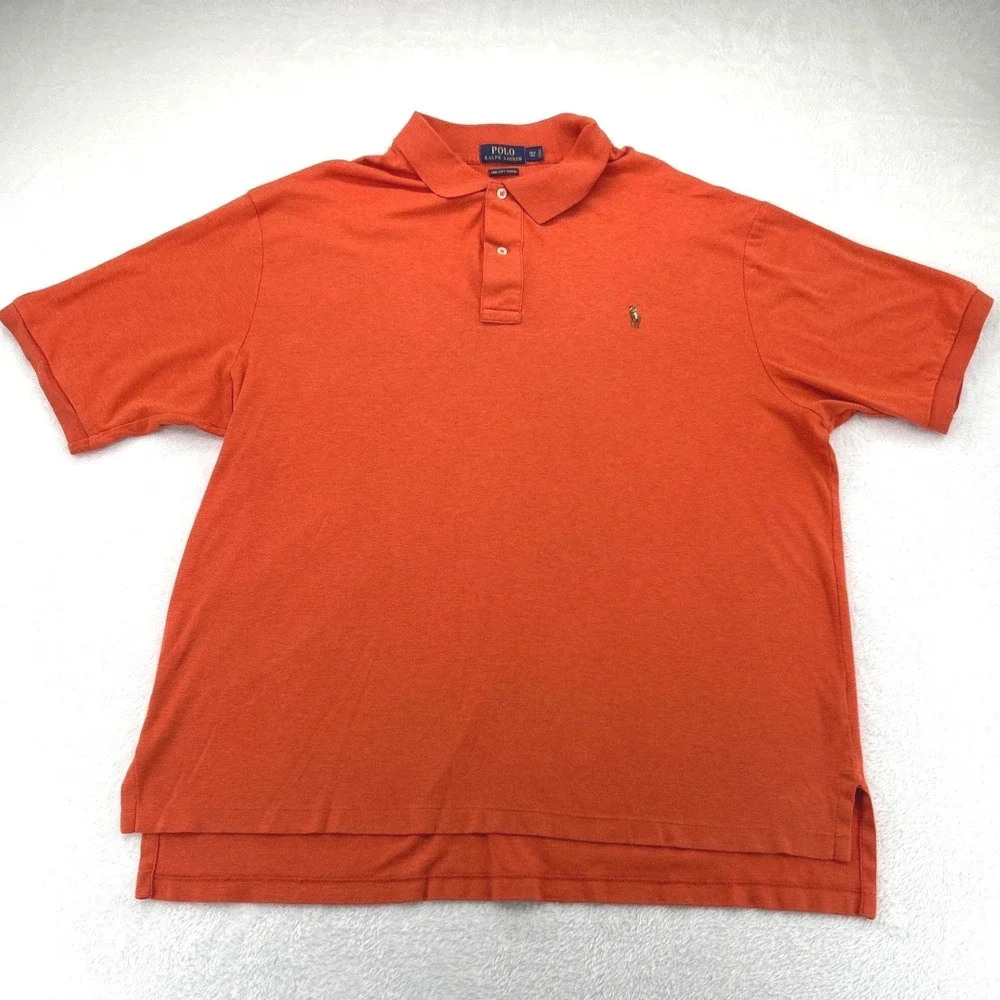 Polo Ralph Lauren Mens Polo Shirt 2XLT Orange Pima Soft Touch Short Sleeve Pony